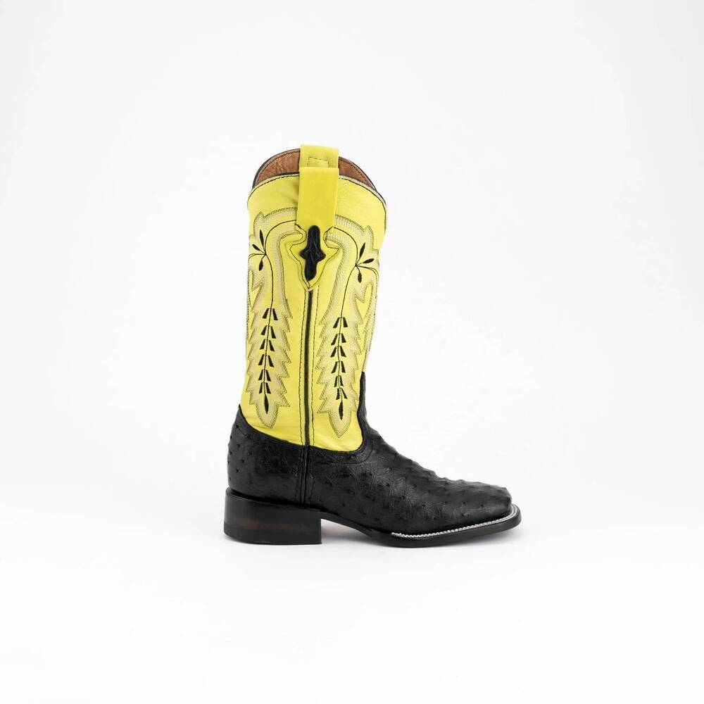 NEW FERRINI women's full quill ostrich square toe boots in black